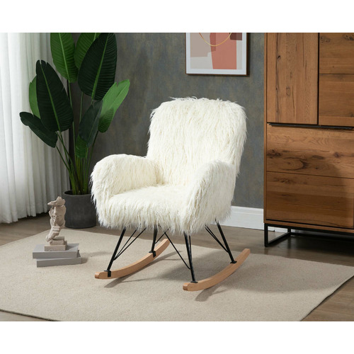 CharmingLiving Fluffy Faux Feather Rocking Chair Temple Webster